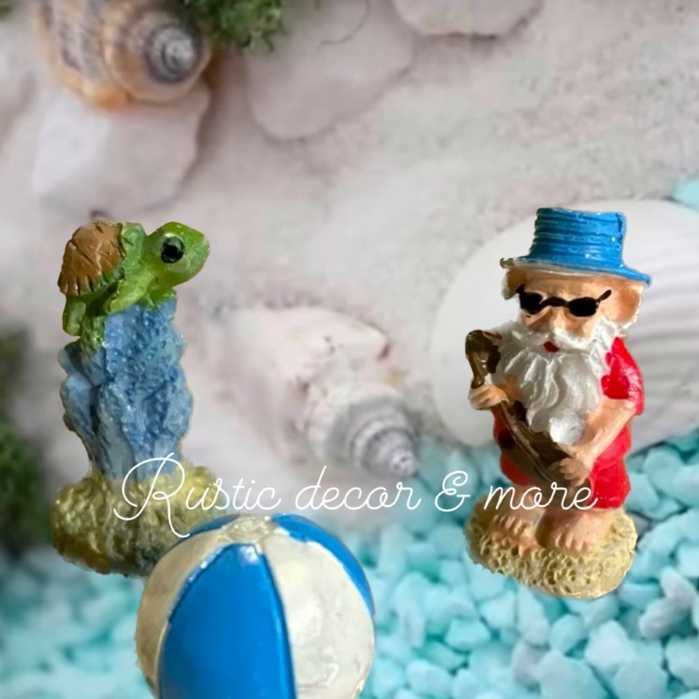 Miniature FAIRY Garden Accessories Beach HIPPIE Gnome Ball Coral W/ Turtle